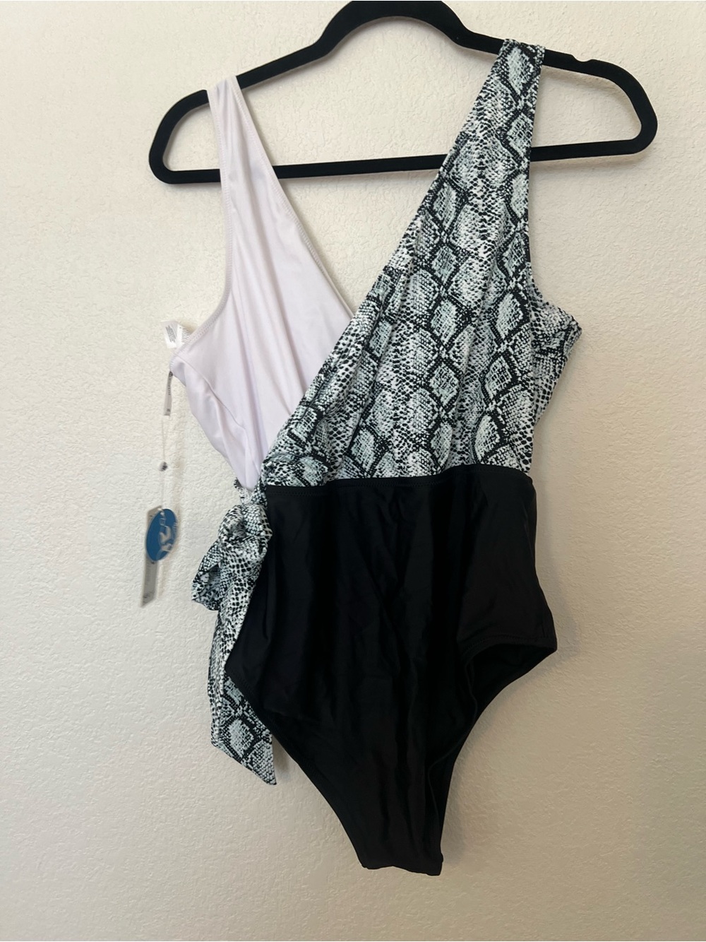 Women’s One-Piece Swimsuit in Black and White Snake Print